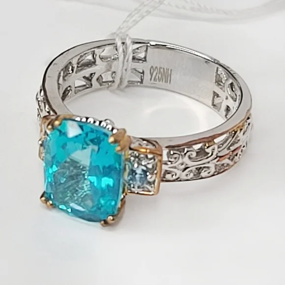 Gems En Vogue | NWT 4.10ctw Octagon Cut Paraiba & Swiss Blue Topaz Ring | 8 - Picture 8 of 10